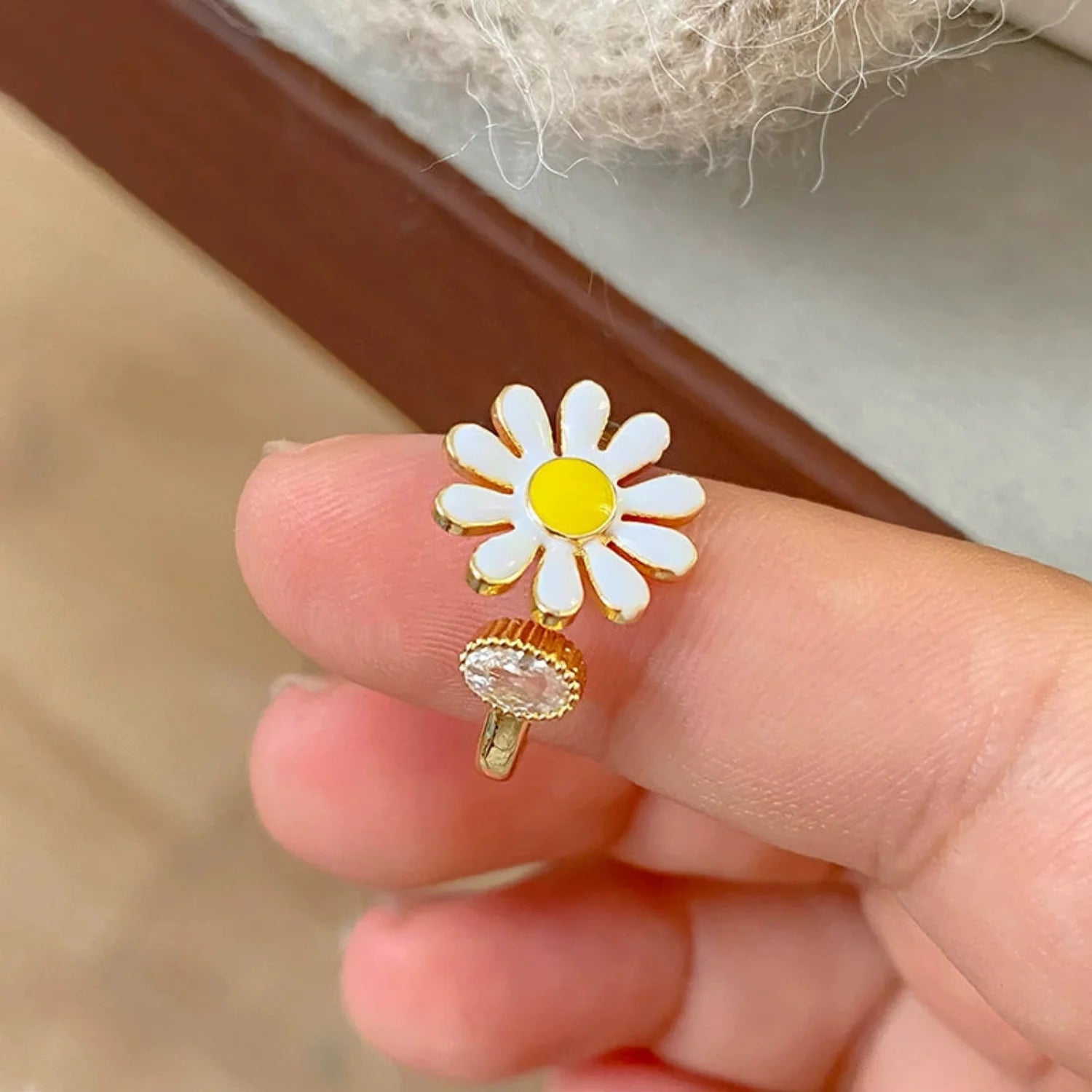 Dainty White Enamel Daisy Ring