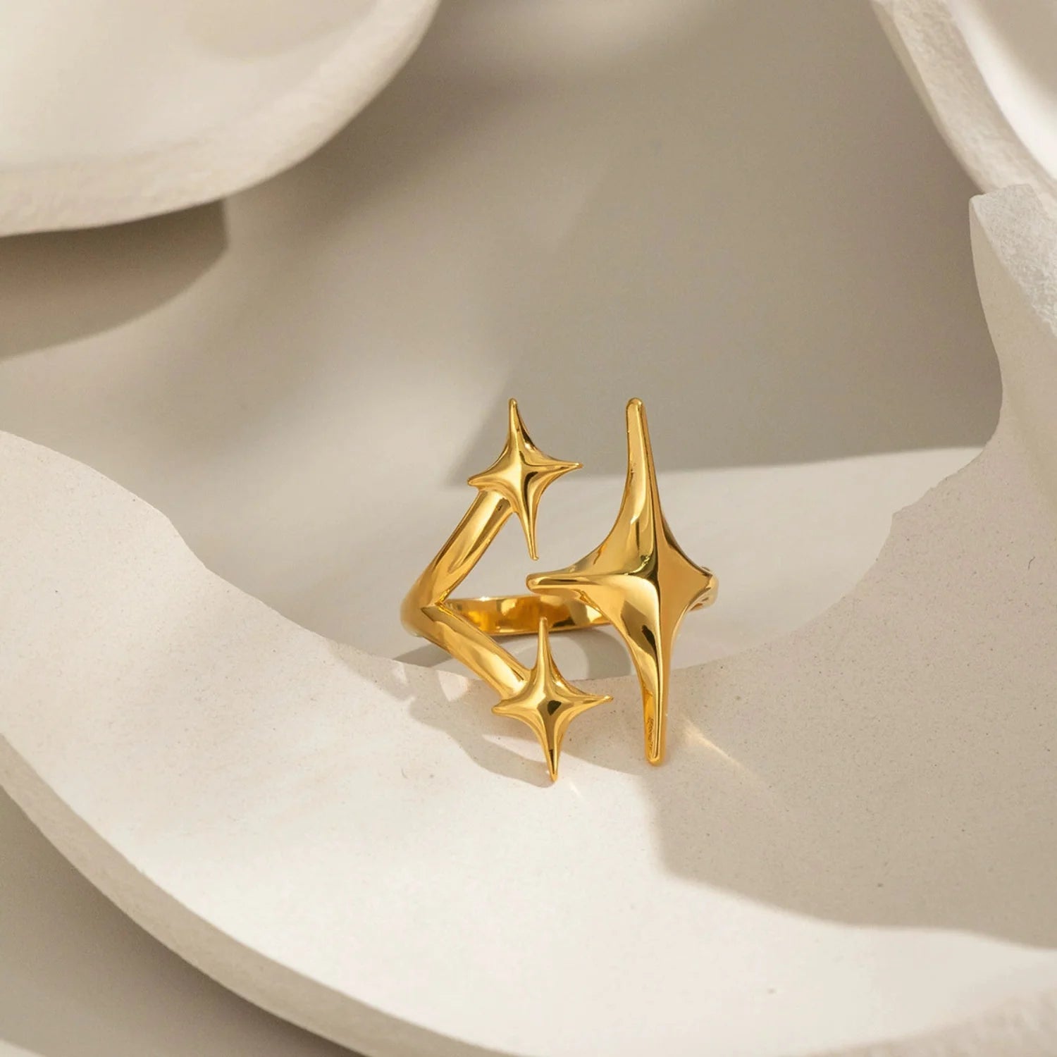 Gold Triple Starburst Statement Ring