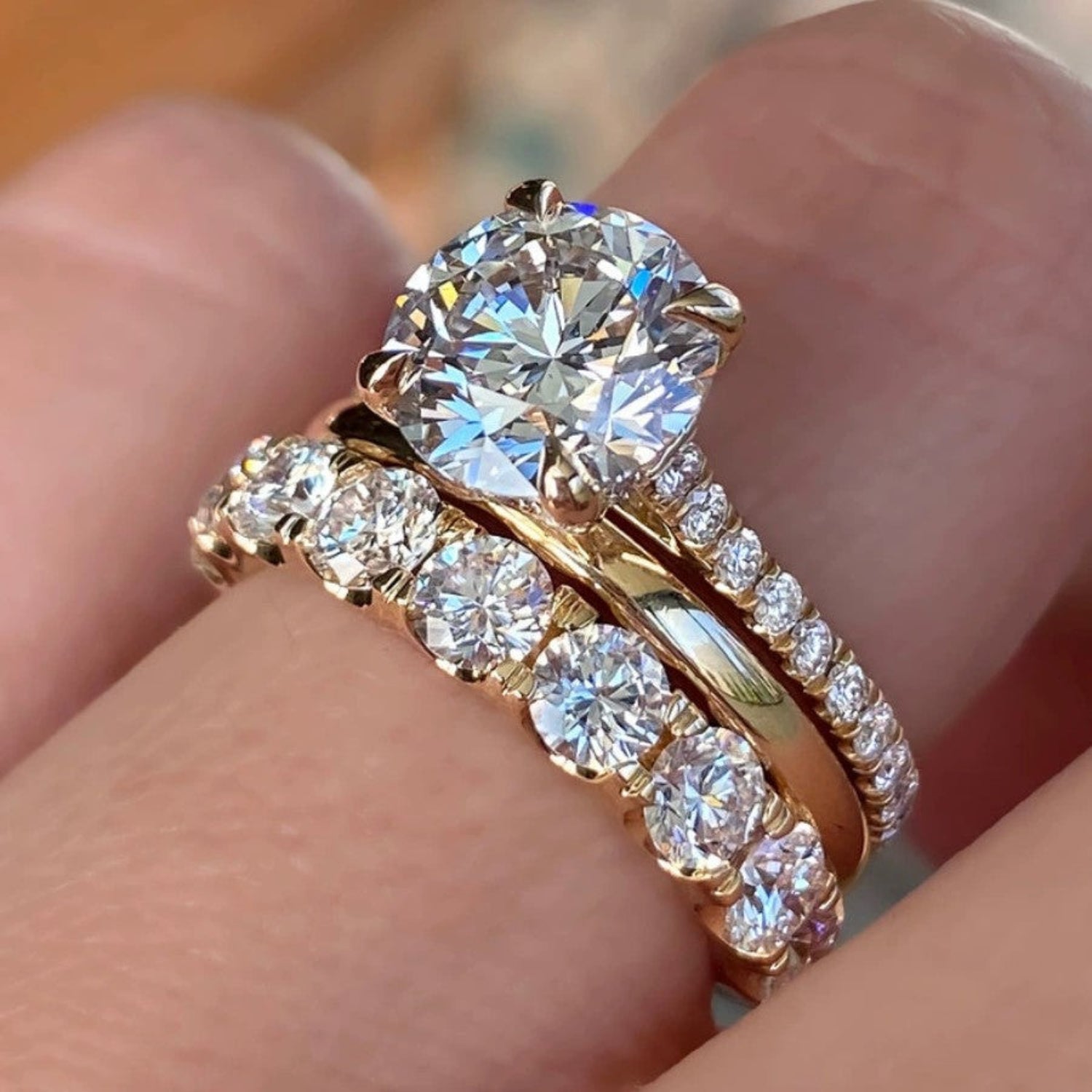 Triple Layer Solitaire Diamond Ring