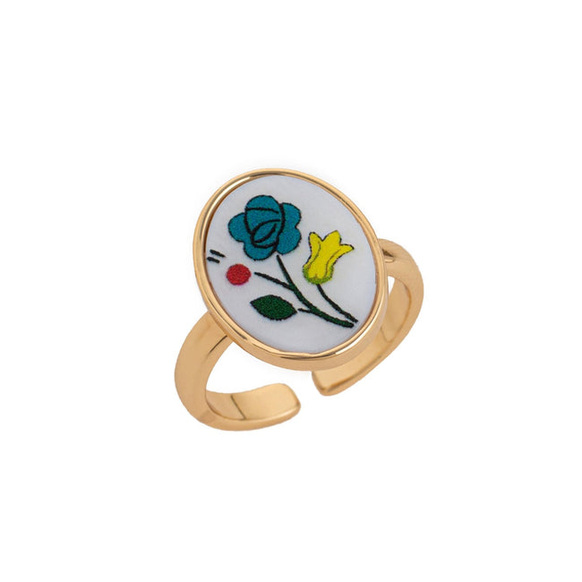 Vintage Floral Enamel Adjustable Ring