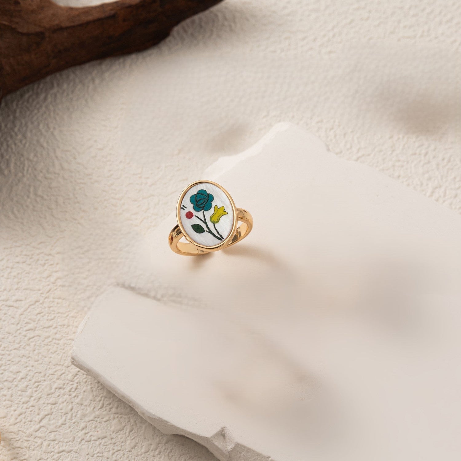 Vintage Floral Enamel Adjustable Ring