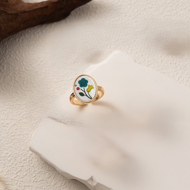 Vintage Floral Enamel Adjustable Ring