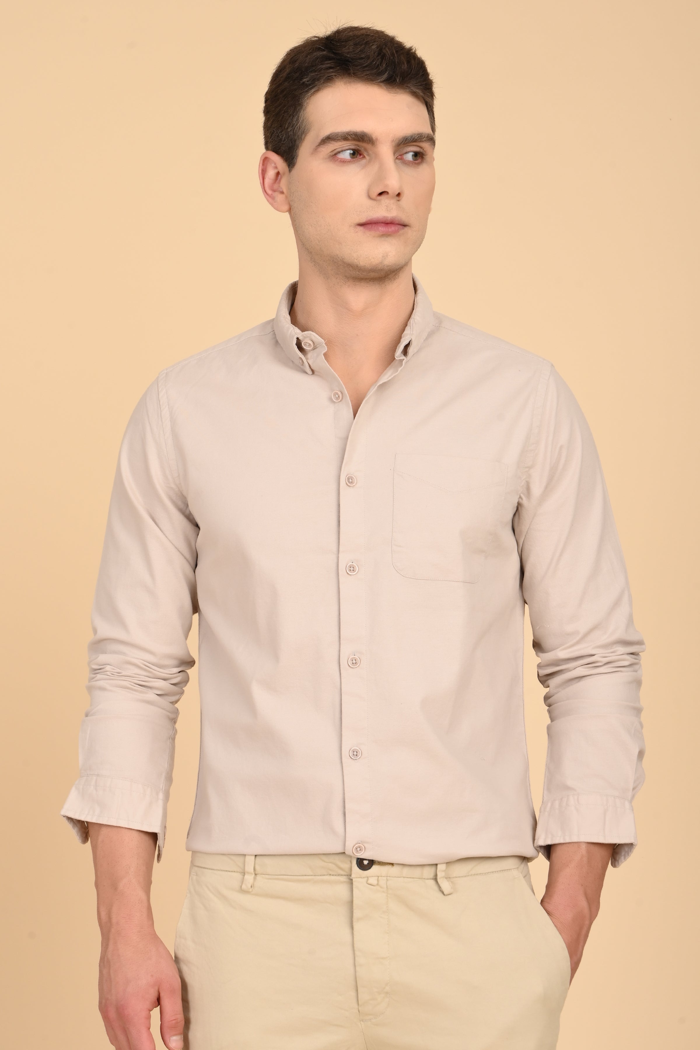 Men Janet Soft Peached Oxford Shirt Beige