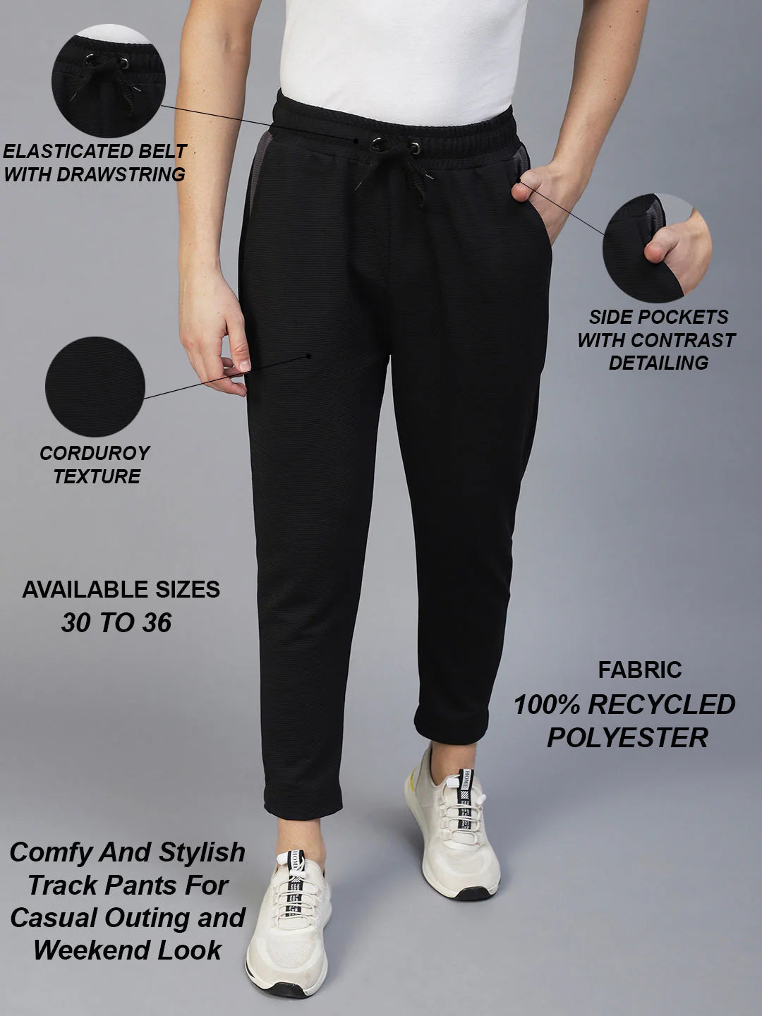 Men Black Poly Corduroy Jogger