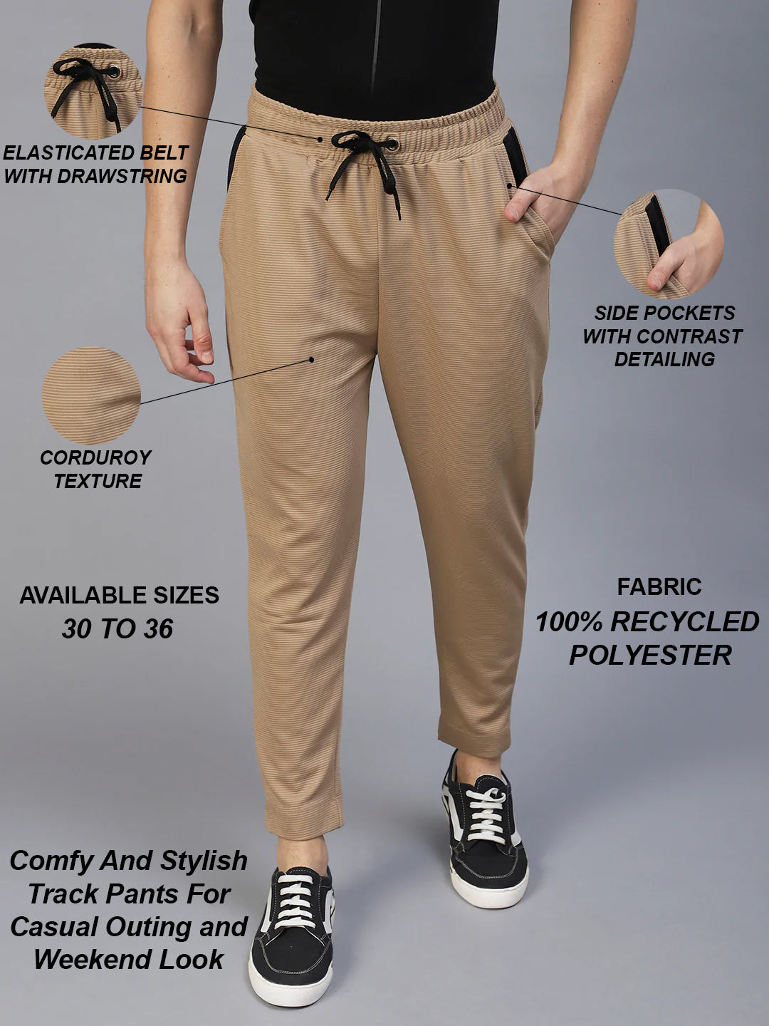 Men Beige Colourblock Poly Corduroy Jogger