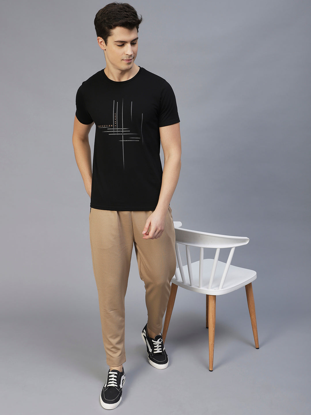 Men Beige Colourblock Poly Corduroy Jogger