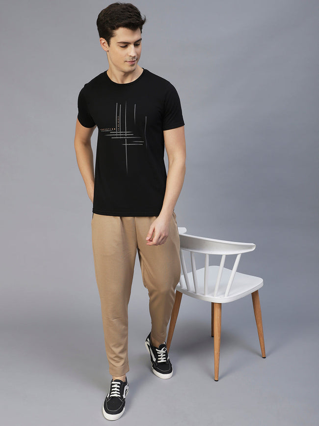 Men Beige Colourblock Poly Corduroy Jogger