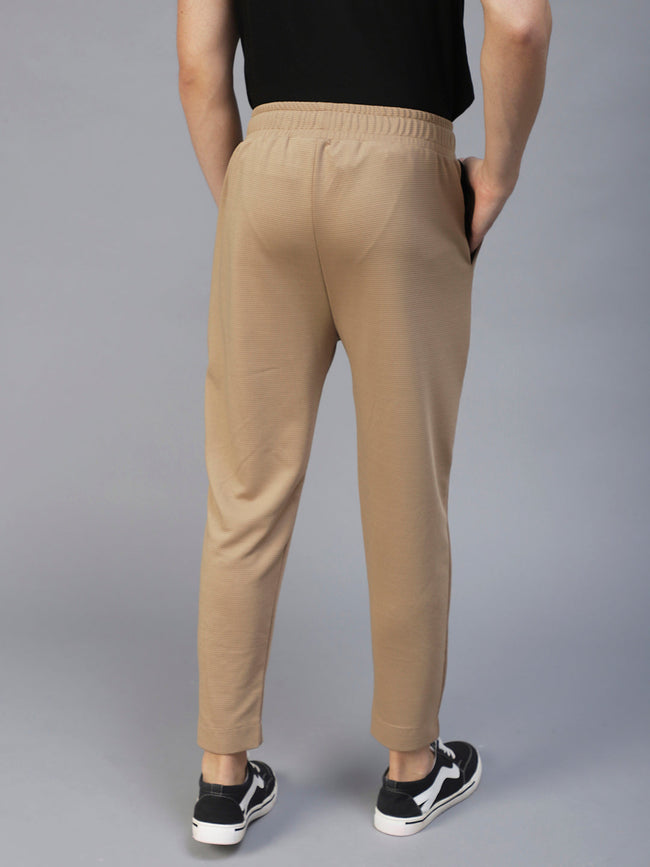 Men Beige Colourblock Poly Corduroy Jogger