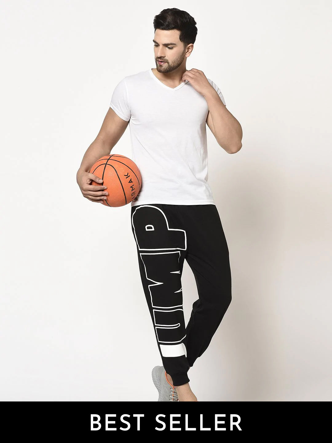 Men Black Terry With Jump Placement Printed Jogger