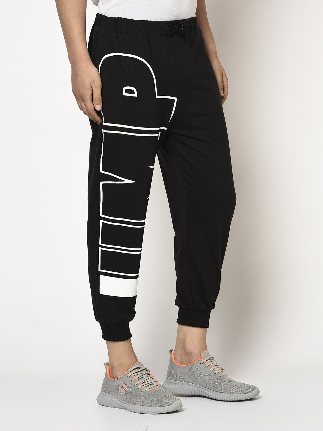 Men Black Terry With Jump Placement Printed Jogger