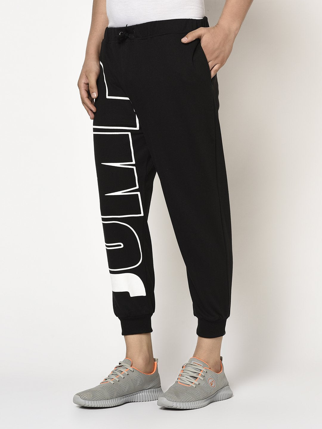 Men Black Terry With Jump Placement Printed Jogger