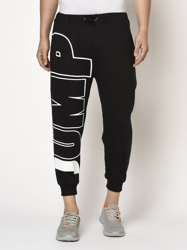 Men Black Terry With Jump Placement Printed Jogger