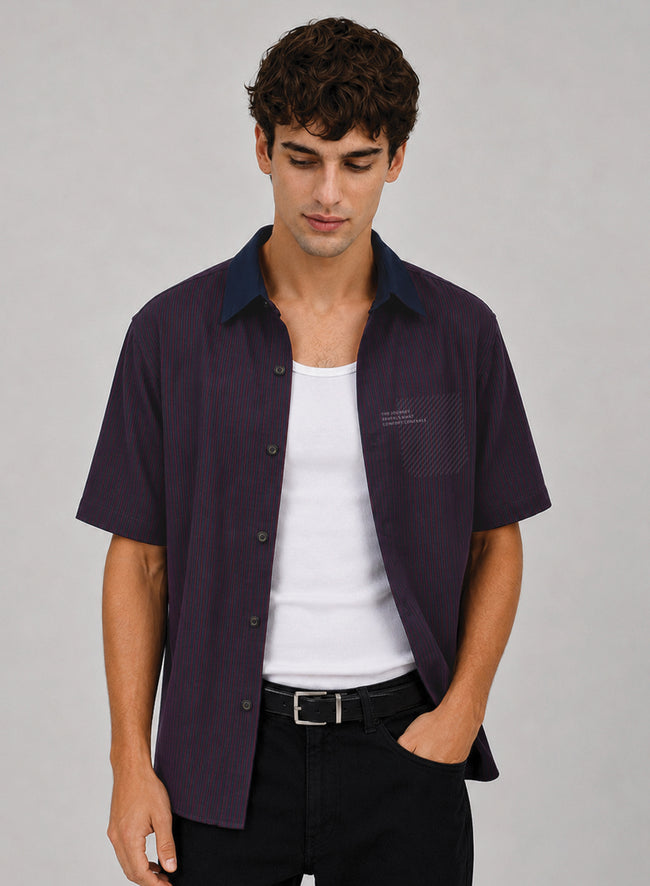 Men Maroon Striped Casual Shirt