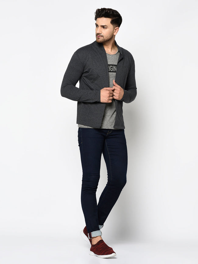 Men Back Printed Cotton Fabric Open Long Cardigan