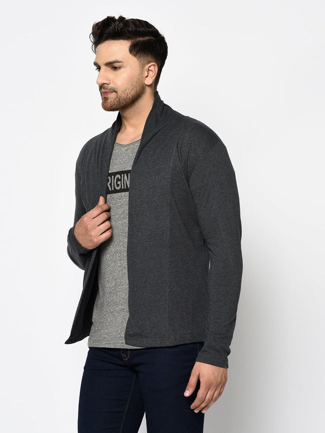 Men Back Printed Cotton Fabric Open Long Cardigan