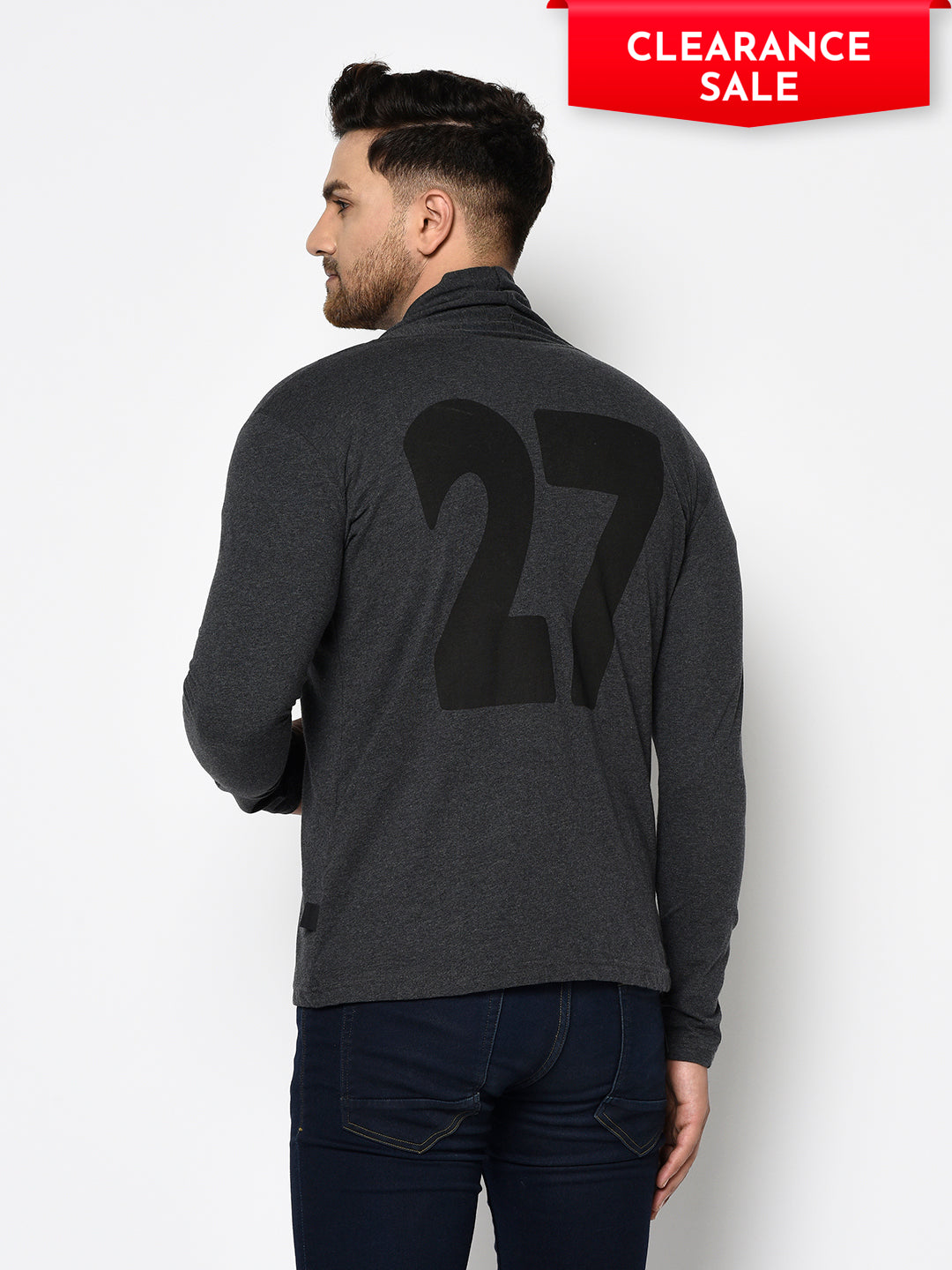 Men Back Printed Cotton Fabric Open Long Cardigan
