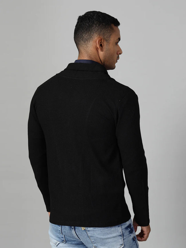 Men Black Shawl Collar Shrug