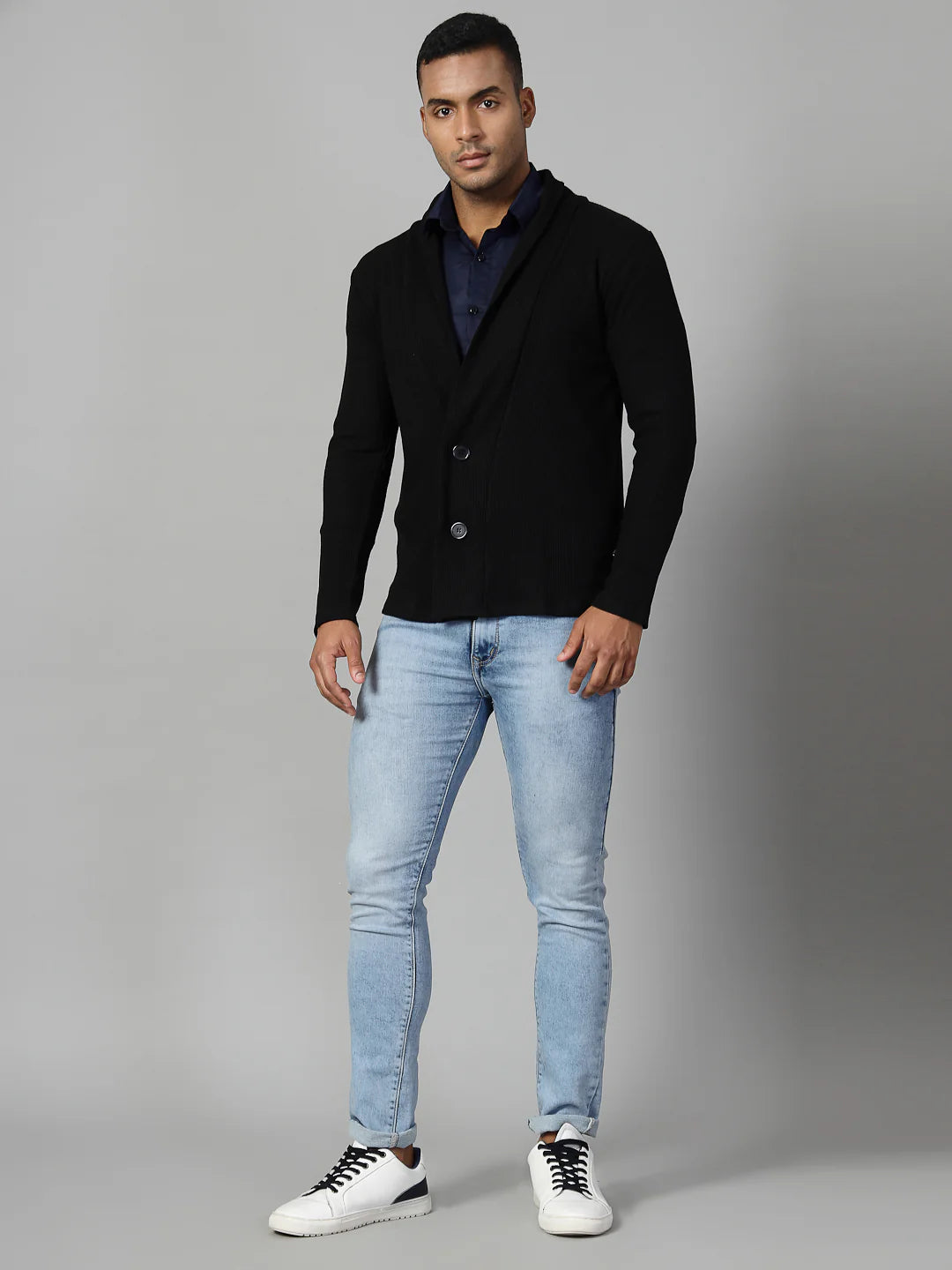 Men Black Shawl Collar Shrug