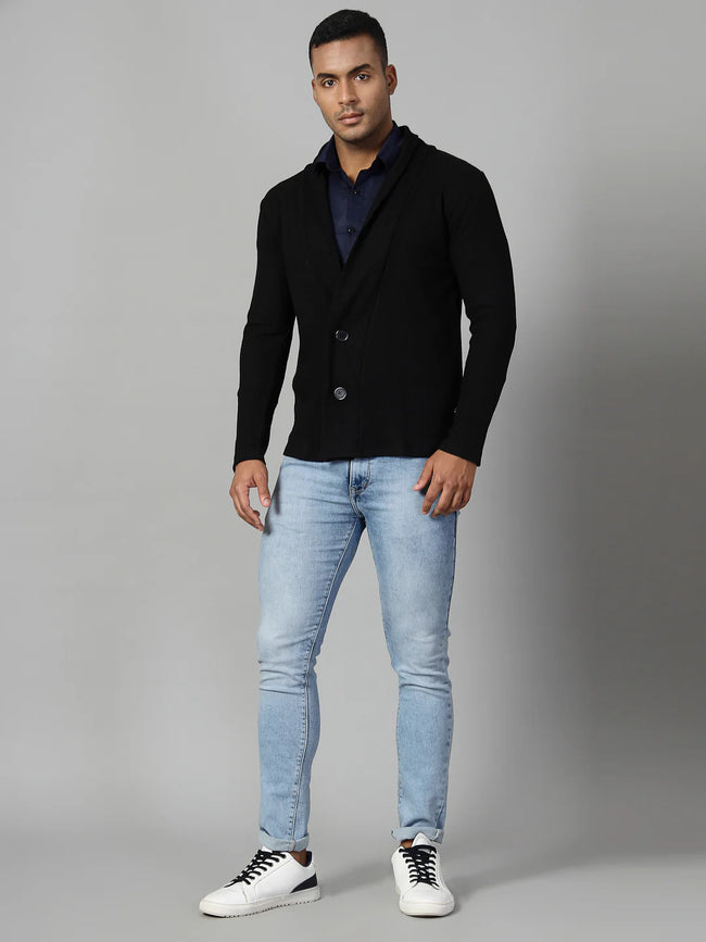 Men Black Shawl Collar Shrug