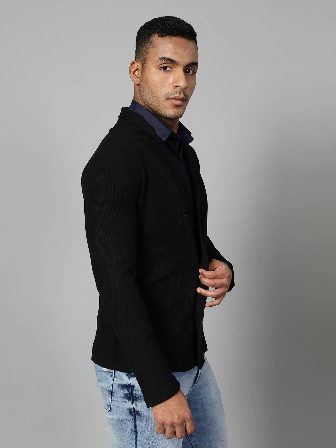 Men Black Shawl Collar Shrug
