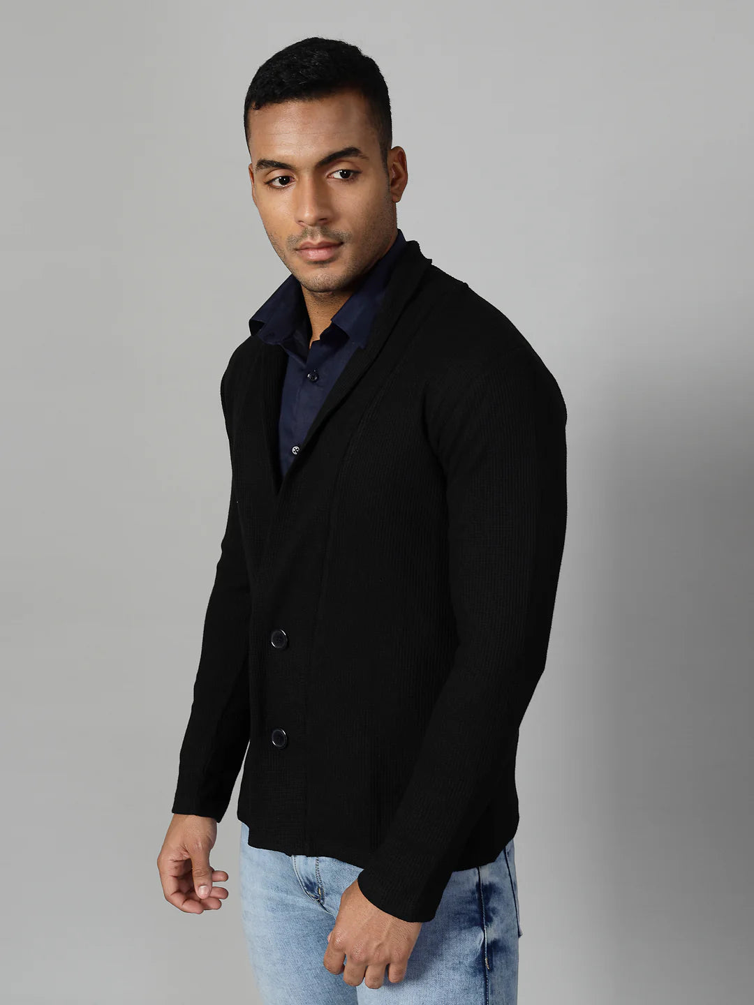 Men Black Shawl Collar Shrug