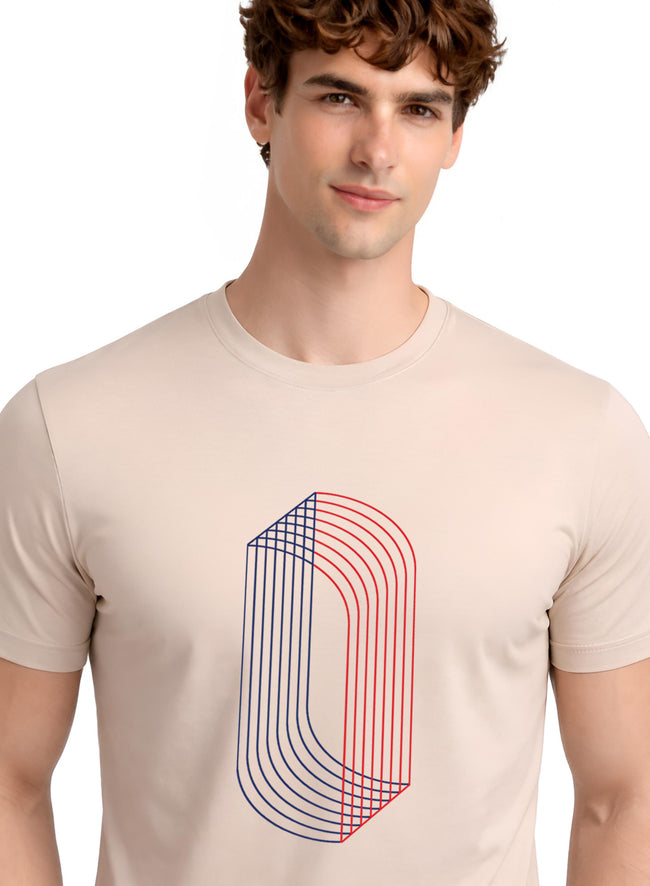 Men Beige Cotton Printed  T-Shirt
