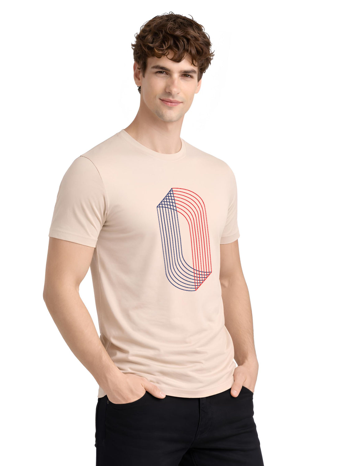Men Beige Cotton Printed  T-Shirt