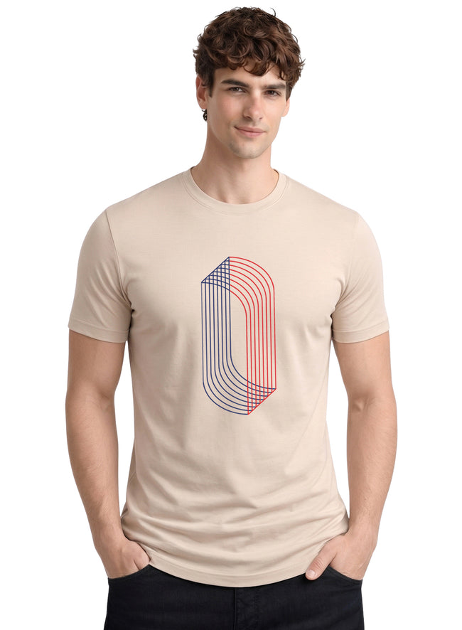 Men Beige Cotton Printed  T-Shirt