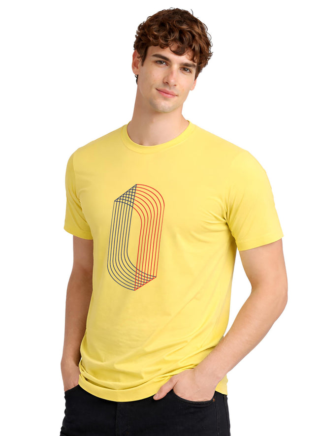 Men Yellow Cotton Printed  T-Shirt