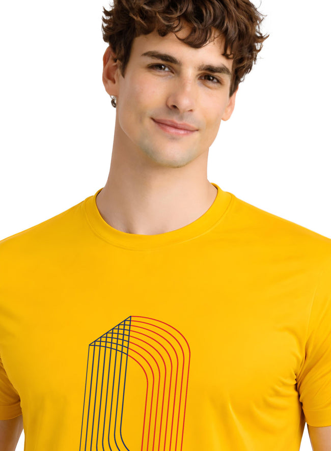Men Mustard Cotton Printed  T-Shirt