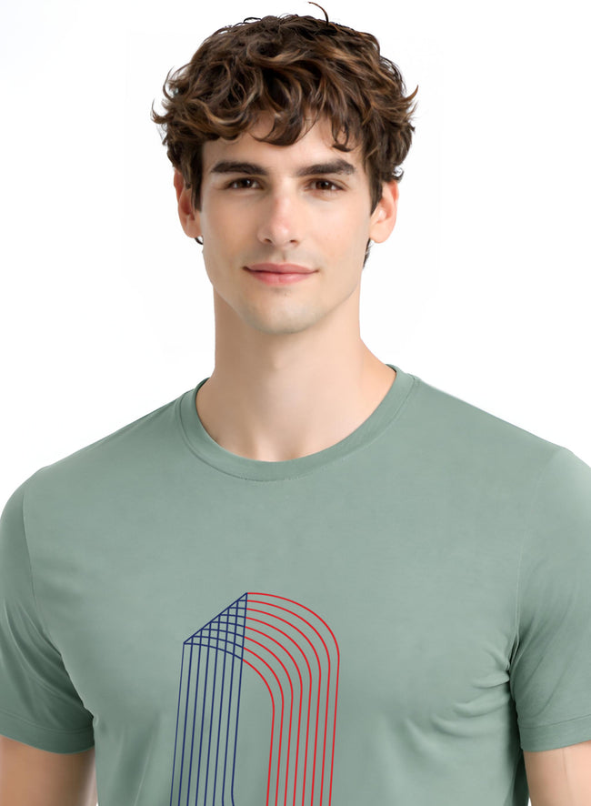 Men Green Cotton Printed  T-Shirt