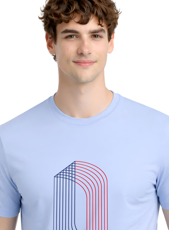 Men Blue Cotton Printed  T-Shirt