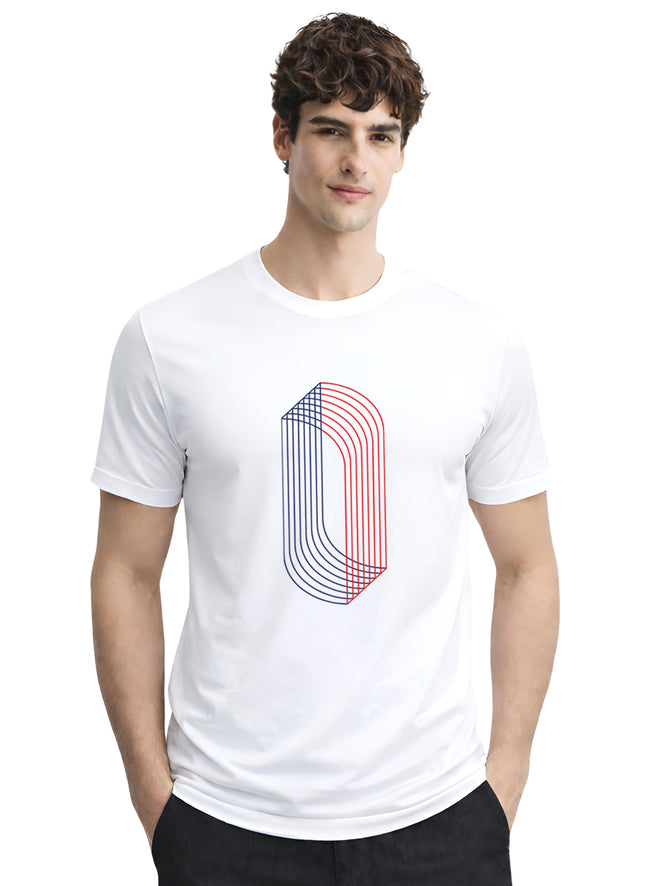 Men White Cotton Printed  T-Shirt