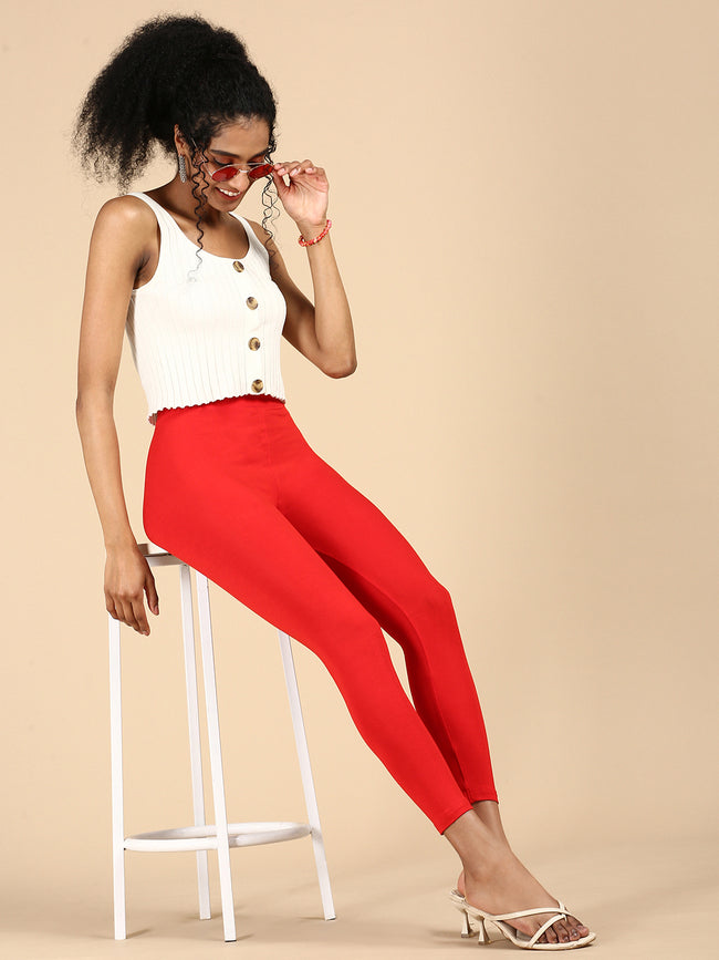 Women Red Casual Leggings