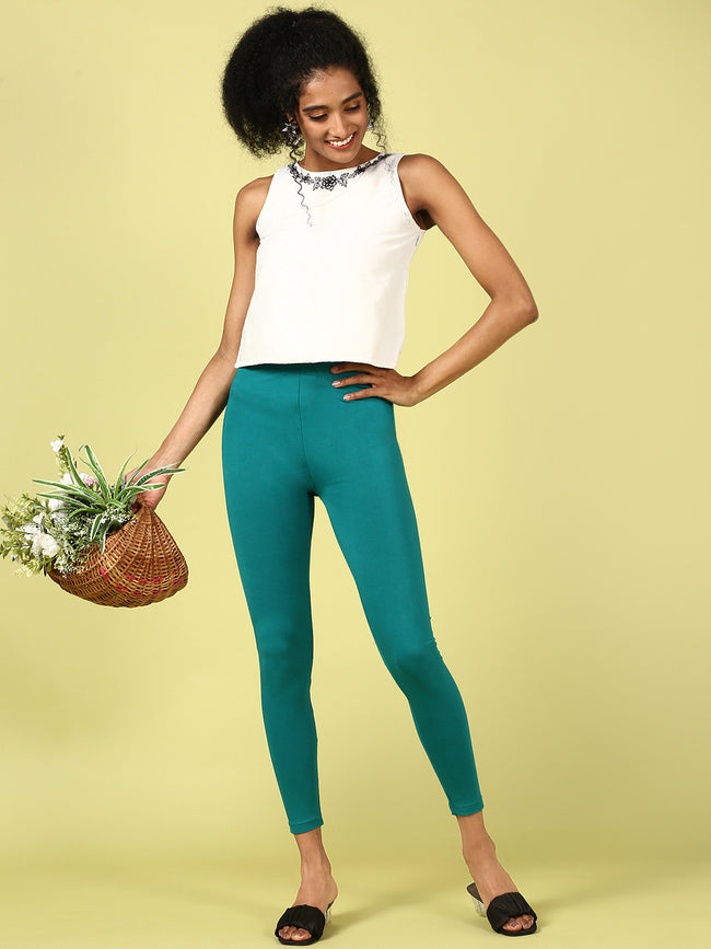 Women Sea Green Casual Leggings