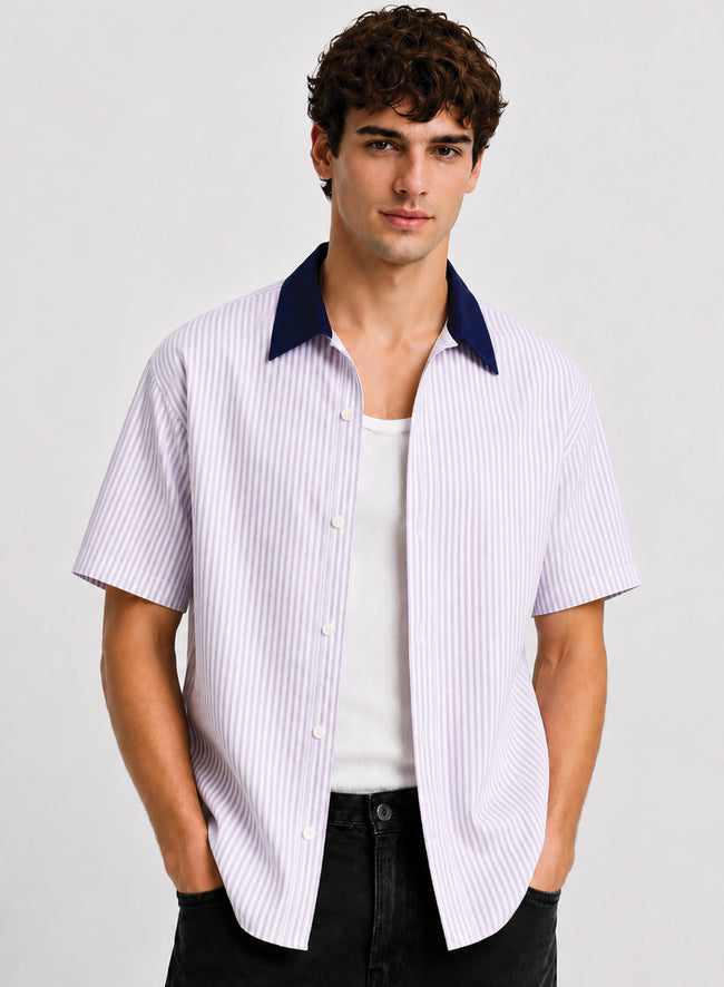 Men Lavender Striped Casual Shirt