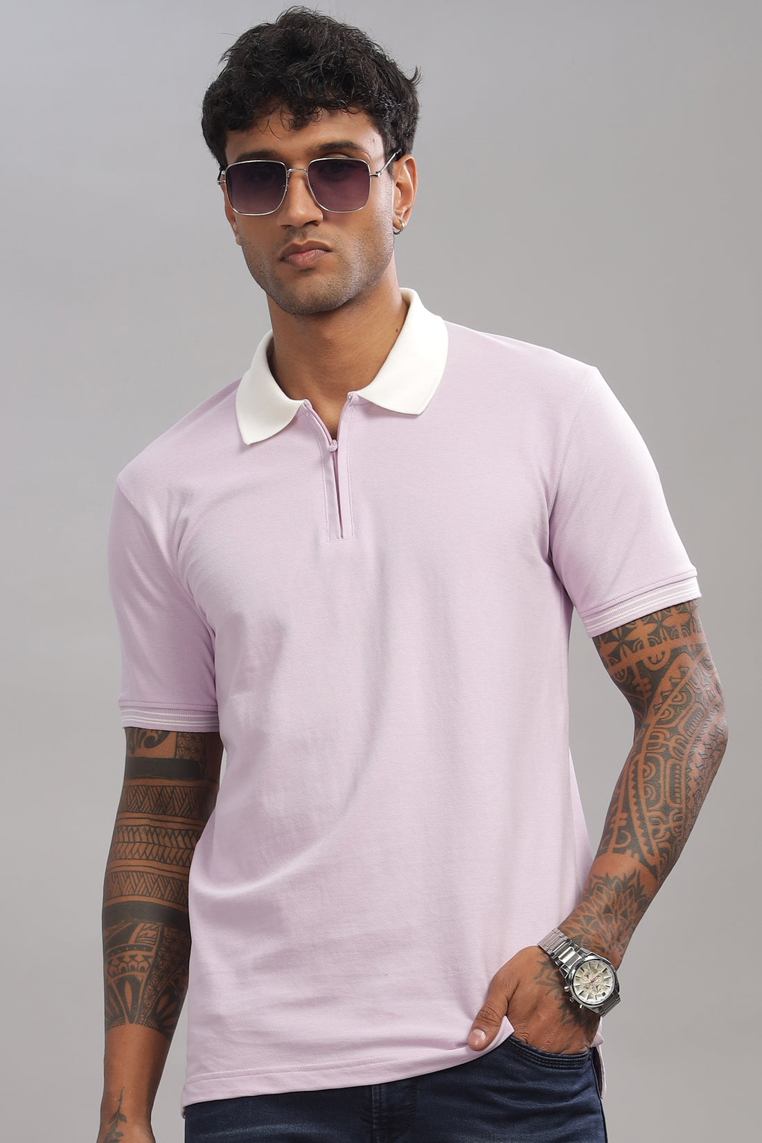 Men Lavender Regular Fit Polo T-Shirt