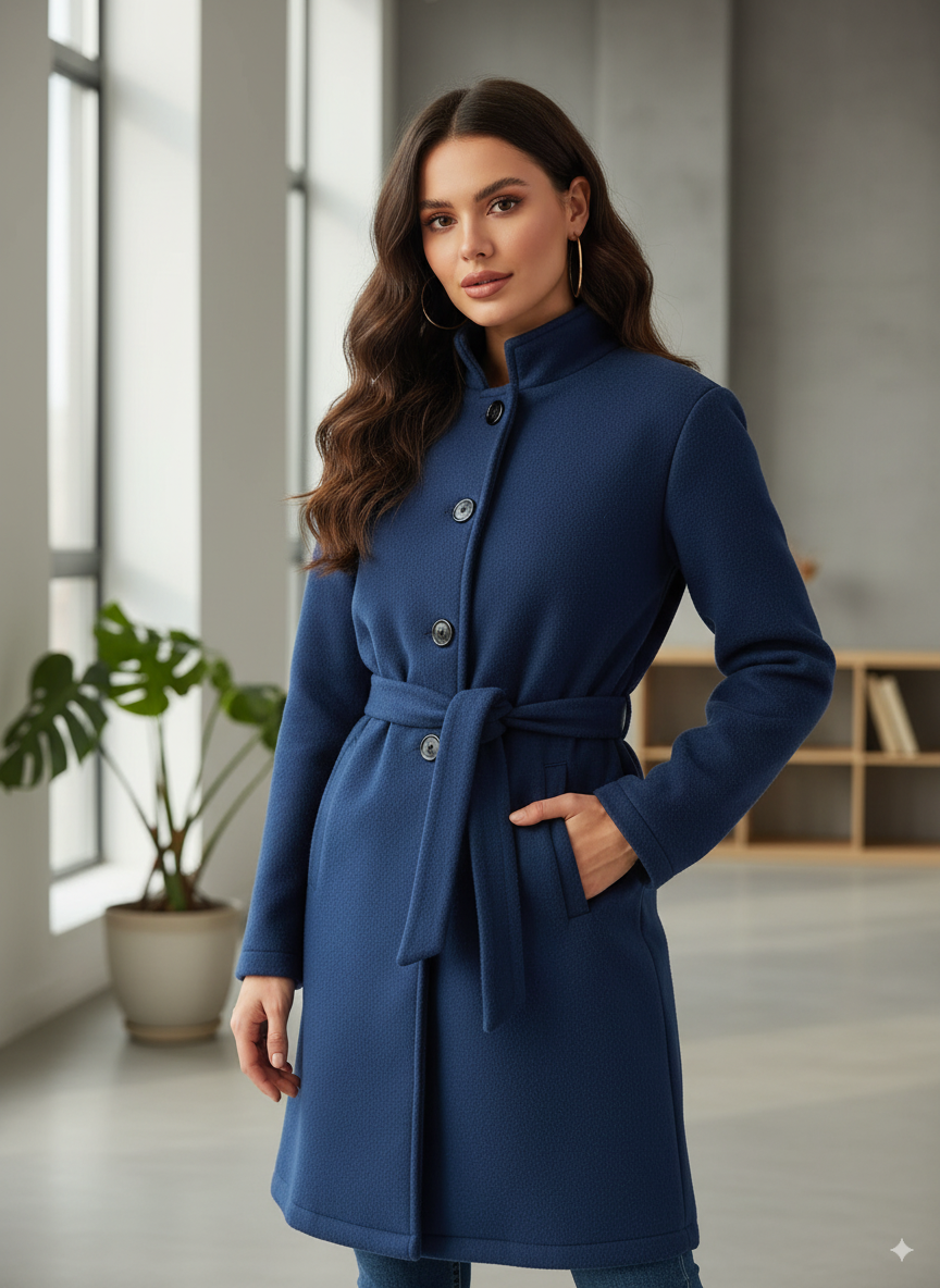Women Ink Blue Polar Fleece Overcoat
