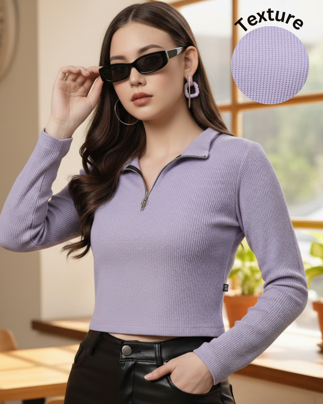 Women Purple Waffle Crop Top