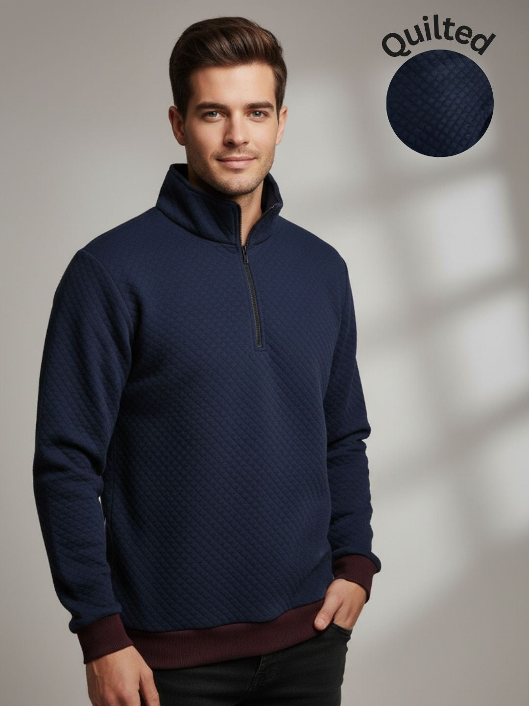 Men Navy Quilted Sweatshirt
