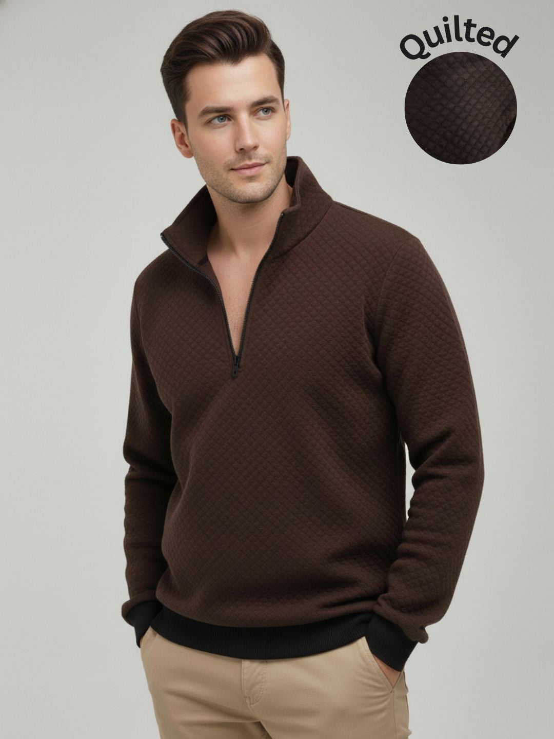 Men Brown Quilted Sweatshirt