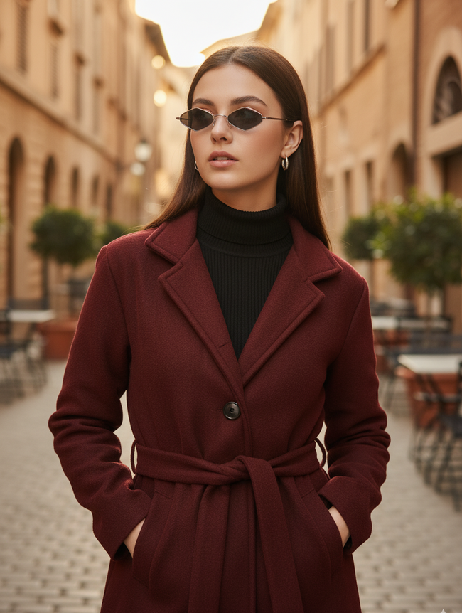 Women Maroon Overcoat