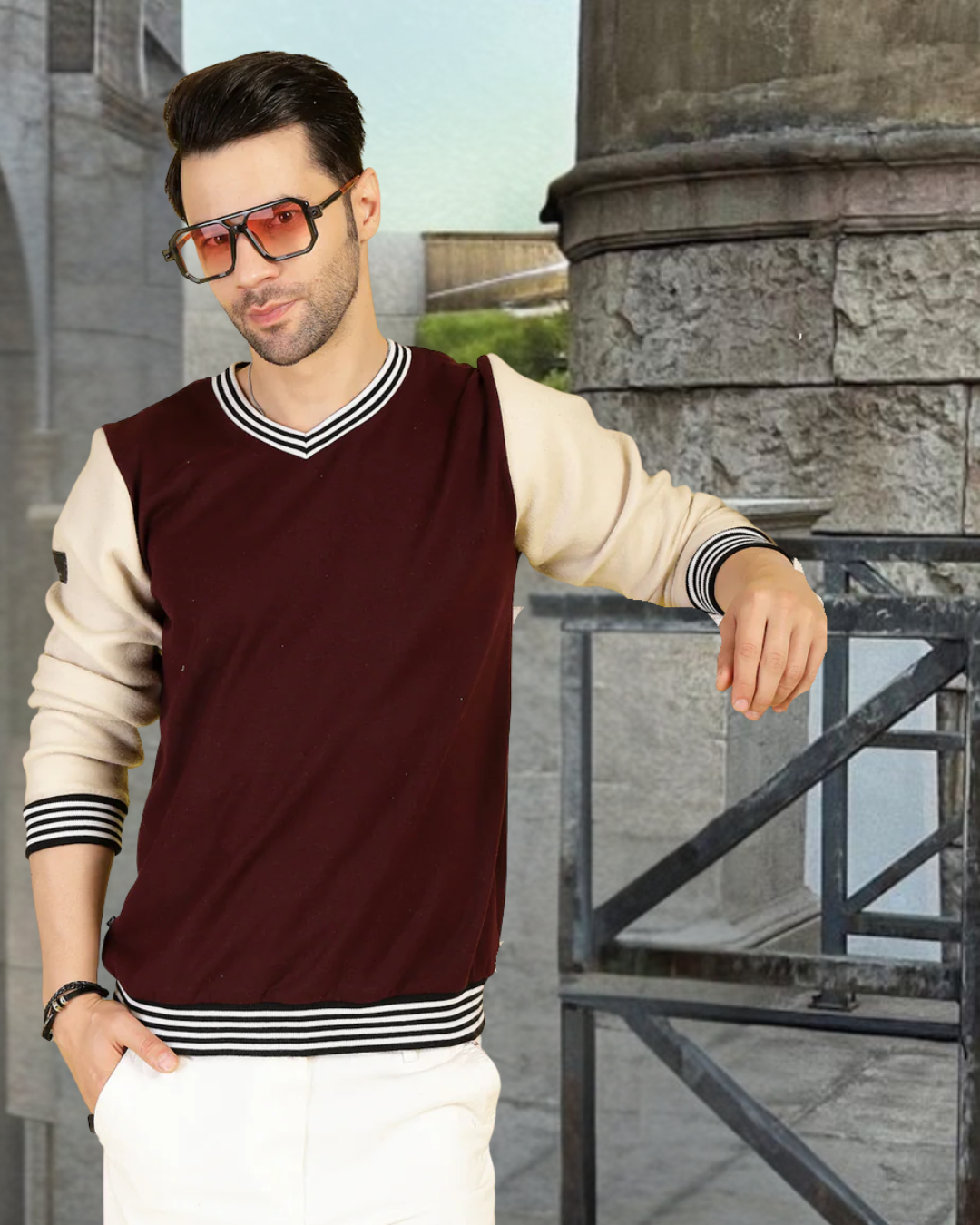 Men Multi V-Neck Sweatshirt