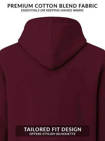Men Maroon Cotton Fleece Printed Hoodie