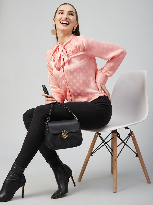 Women Peach  Tie-Up Regular Top