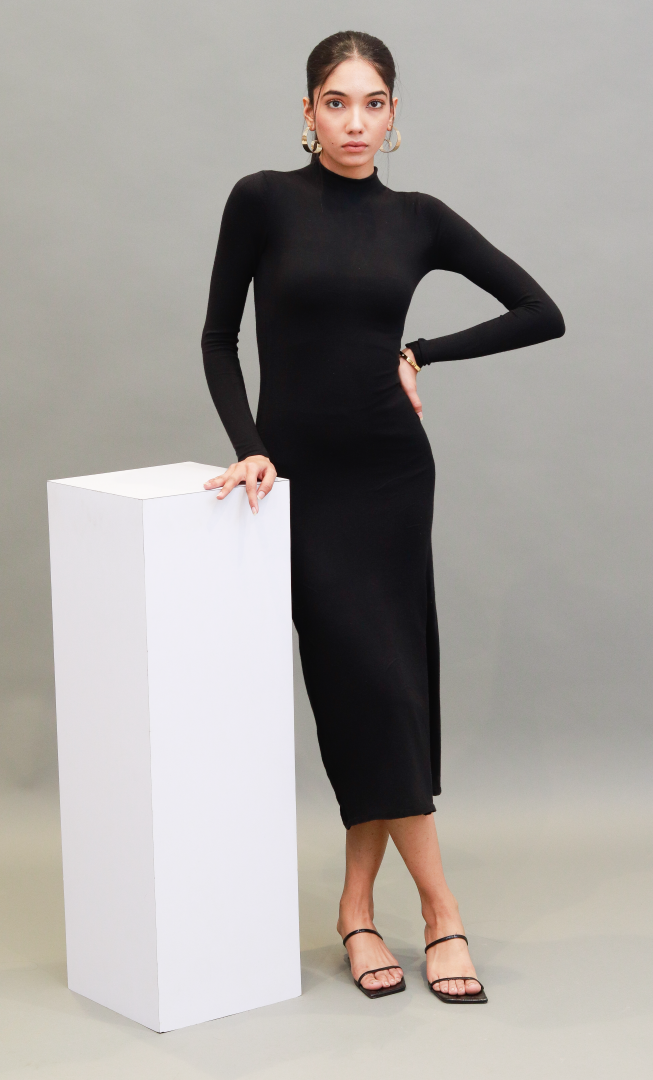 Women Black Turtleneck Bodycon Dress