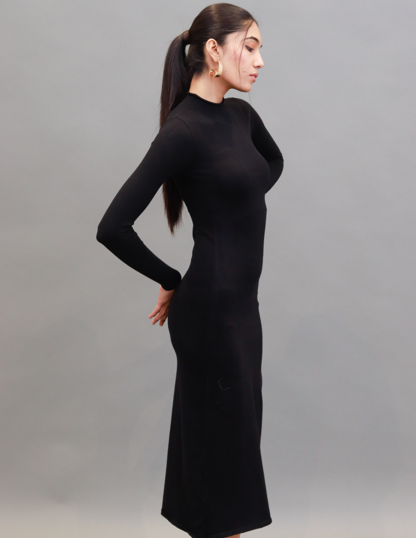 Women Black Turtleneck Bodycon Dress