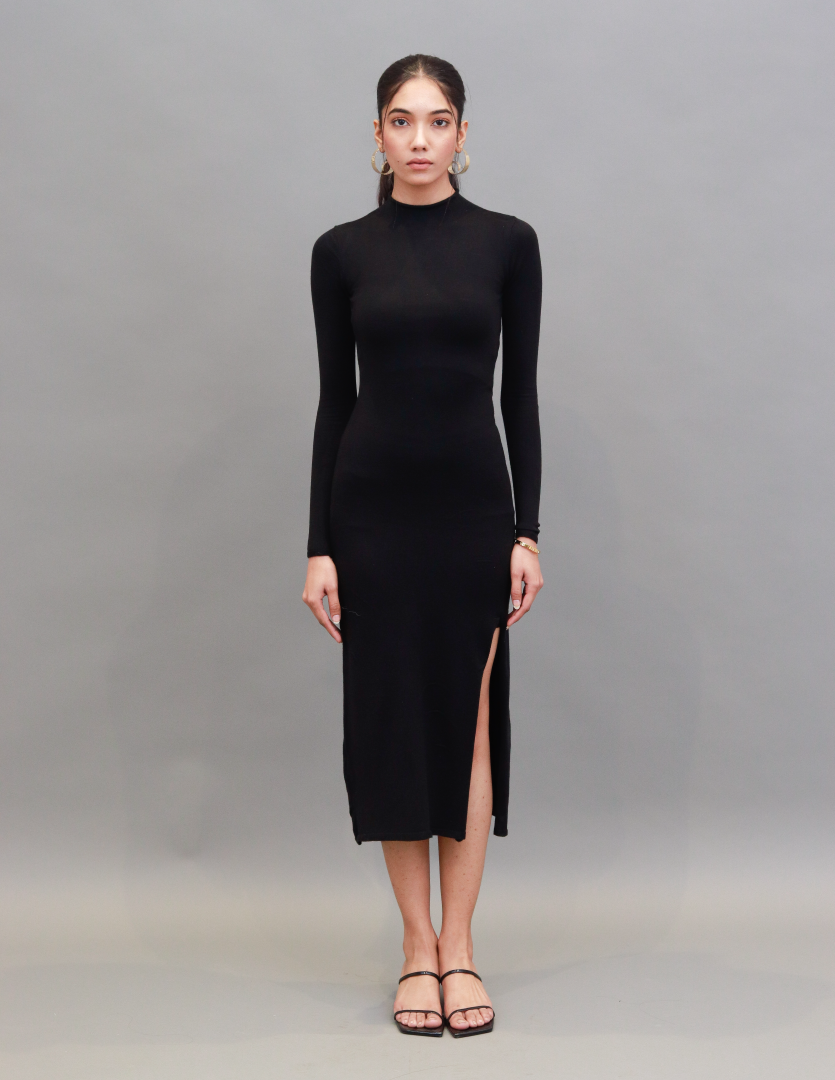 Women Black Turtleneck Bodycon Dress