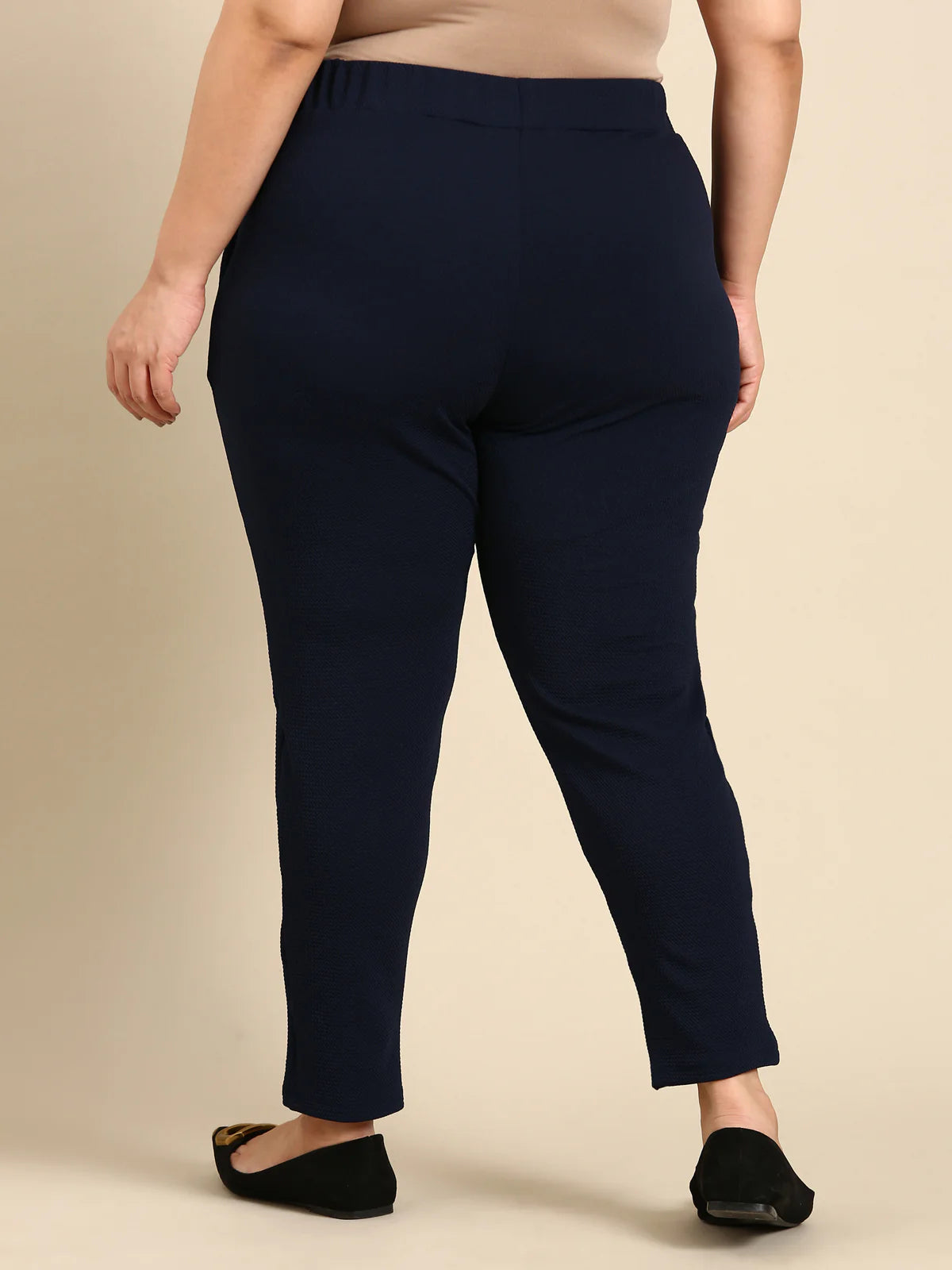 Women Navy Embossed Stretch Pants