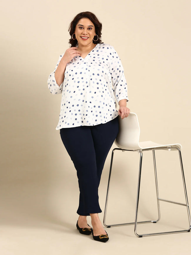 Women Navy Embossed Stretch Pants
